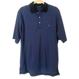 Polo Golf by Ralph Lauren Men's Blue Striped Medium 100% Pima Cotton Polo Shirt